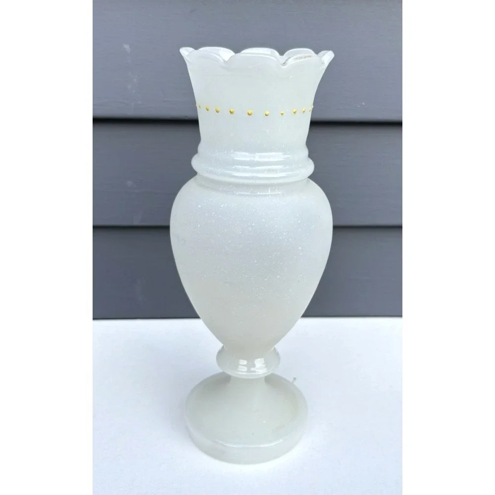 Antique Bristol opaline blown glass matched vases hand painted butterflies EVC